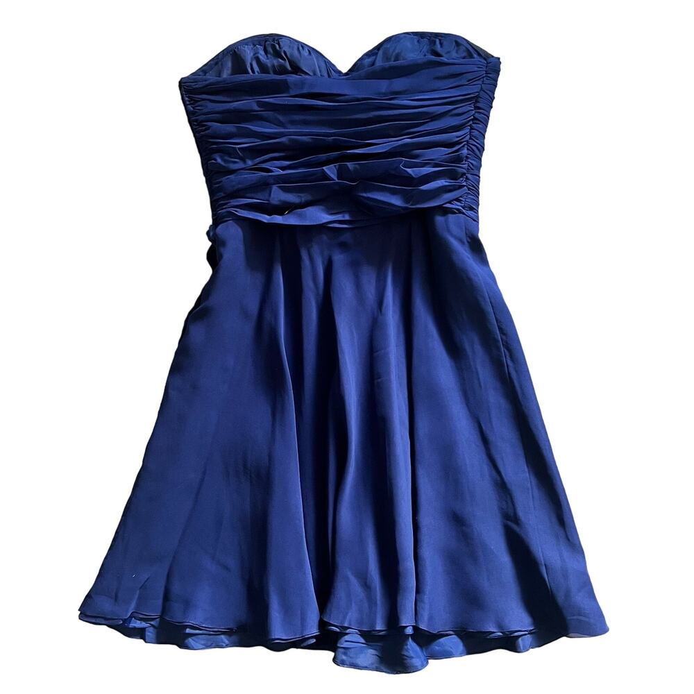 Vintage John Anthony Dress XS/SM Blue Silk Pleated Strapless Mini Formal Event - Picture 3 of 7